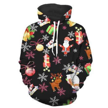 Fashion Black Santa Claus Pattern Christmas Hoodie