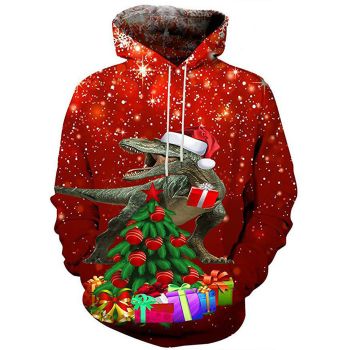 Temperament Red Tree Gift Box Pattern Christmas Hoodie