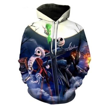 Classical  Blue White Skull Pattern Halloween Hoodie