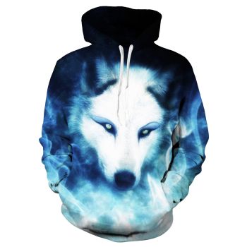 Elegance Blue Wolf Pattern Animals Hoodie