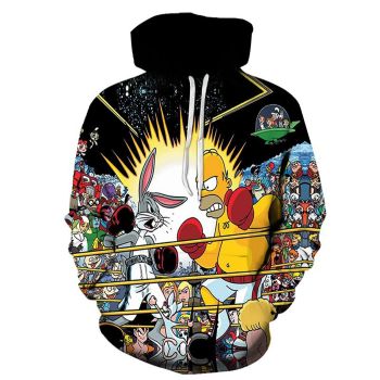 Vintage  And Loose Colorful Rabbit Pattern Animals Hoodie