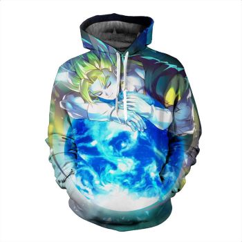 Loose And Fashion Blue Headshot Pattern Dragonball Hoodie