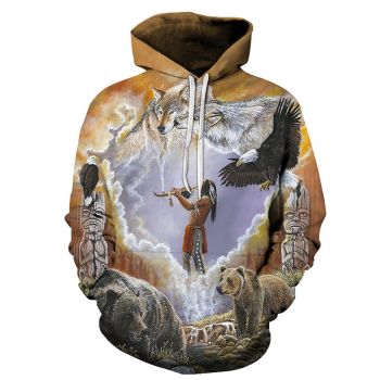 Temperament Brown Wolf Pattern Animals Hoodie