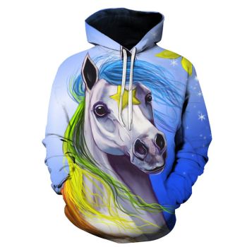 Precious And Cute Blue Horse Pattern Animals Hoodie