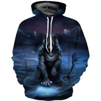 Popular Blue Wolf Pattern Animals Hoodie
