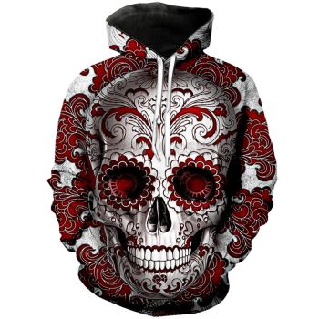 Street Style White Red Skull Pattern Halloween Hoodie