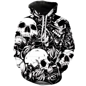 Gorgeous Black White Skull Pattern Halloween Hoodie