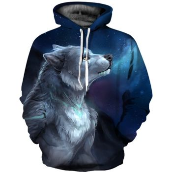 Street Blue Wolf Pattern Animals Hoodie