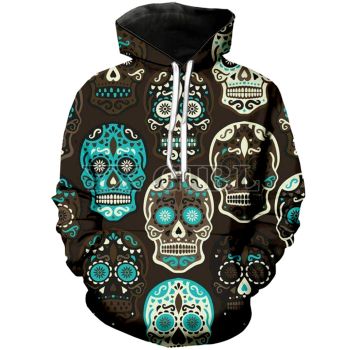 Vintage  Brown Skull Pattern Halloween Hoodie