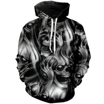 Vintage  Black White Skull Pattern Halloween Hoodie