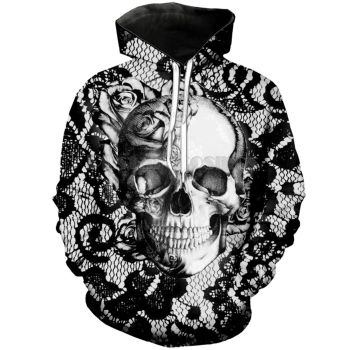 Precious Black White Skull Pattern Halloween Hoodie