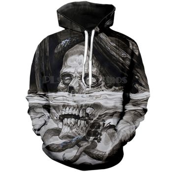 Loose Black White Skull Pattern Halloween Hoodie