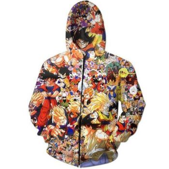 Loose Colorful Headshot Pattern Dragonball Zip-Up Hoodie