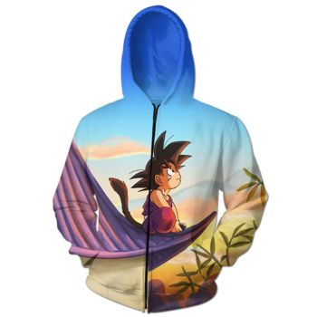 Fashion Blue Headshot Pattern Dragonball Zip-Up Hoodie
