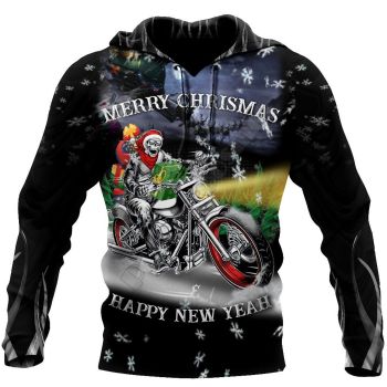 Fashion And Gorgeous Black Motorcycle Santa Pattern Christmas Hoodie
