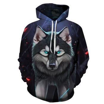 Classical  Blue Wolf Pattern Animals Hoodie