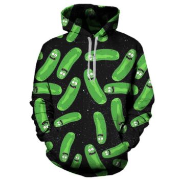 Cute And Loose Black Green Rick And Morty Pattern Cartoon Hoodie