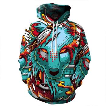 Street Green Wolf Pattern Animals Hoodie