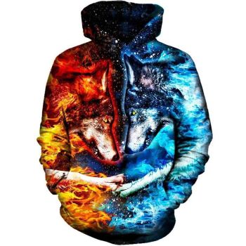 Popular Orange Blue Wolf Pattern Animals Hoodie