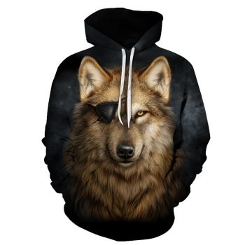 Cute And Loose Black Wolf Pattern Animals Hoodie