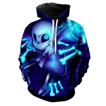 Pretty And Vintage  Blue Skull Pattern Undertale Hoodie