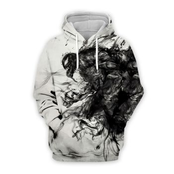 Vintage  And Loose Black White Venom Pattern Venom Hoodie