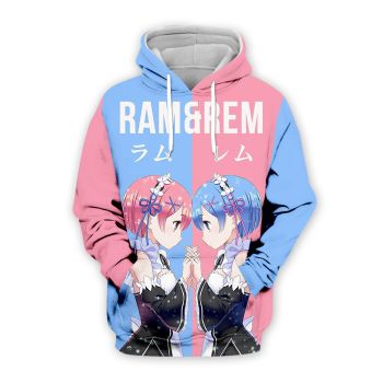 Cute Blue Pink Rehm Pattern Anime Hoodie