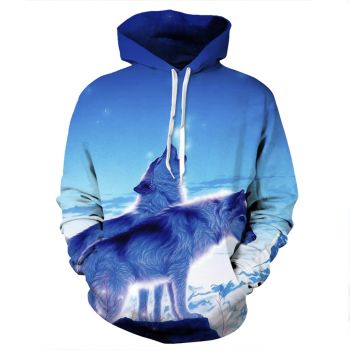 Street Style Blue Wolf Pattern Animals Hoodie