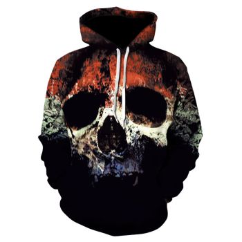 Cute And Loose Black Orange Skull Pattern Halloween Hoodie