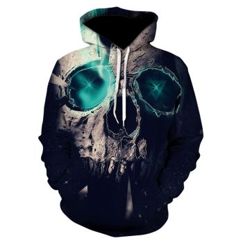 Precious And Cute Black Blue Skull Pattern Halloween Hoodie