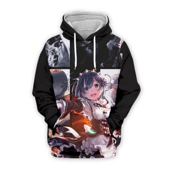 Elegance Black Rehm Pattern Anime Hoodie