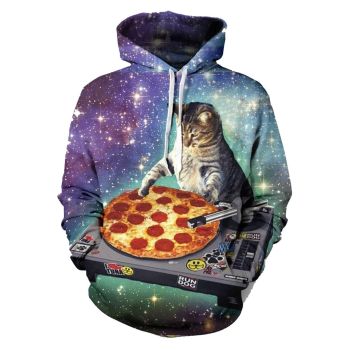 Loose Green Purple Cat Pattern Animals Hoodie