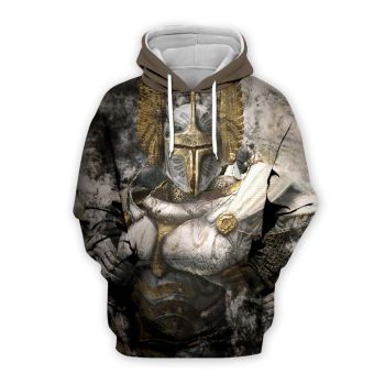 Vintage  Brown Crusader Knight Pattern Armor Hoodie