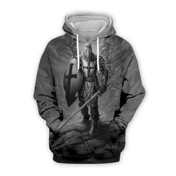 Street Style Black Crusader Knight Pattern Armor Hoodie