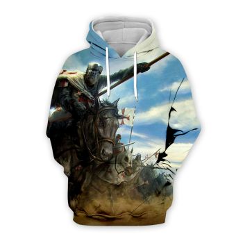 Popular And Vintage Blue Crusader Knight Pattern Armor Hoodie
