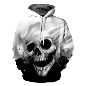 Popular And Vintage White Black Skull Pattern Halloween Hoodie