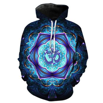 3D colorful totem flower loose large size hooded sweatshirt 