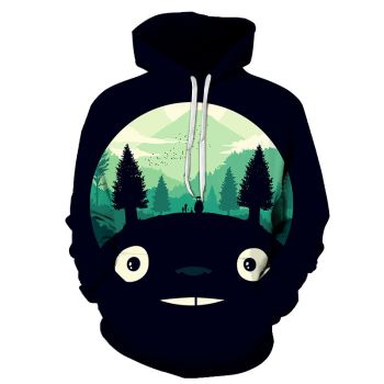  Black funny cat print hooded sweatshirt 