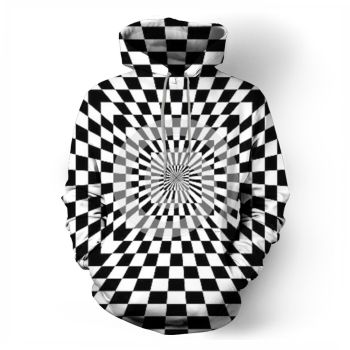 Summer new black and white chequered block print sweatshirt