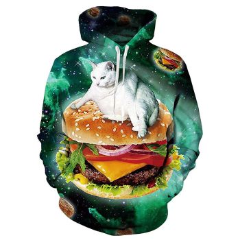 Vintage  Green Cat Pattern Animals Hoodie