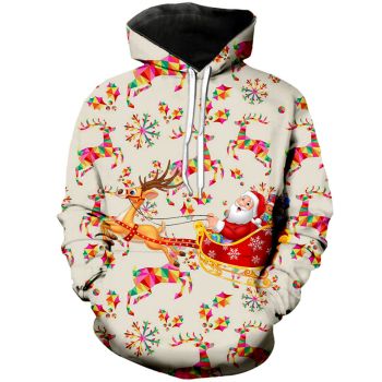  Classical And Elegance White Santa Claus Pattern Santa Claus Hoodie