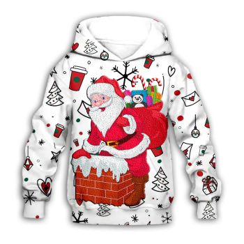 Loose And Fashion White Red Santa Claus Pattern Christmas Hoodie