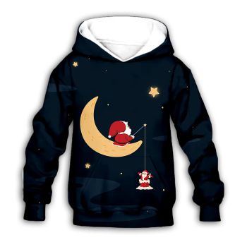 Loose And Gorgeous Blue Santa Claus Moon Pattern Christmas Hoodie