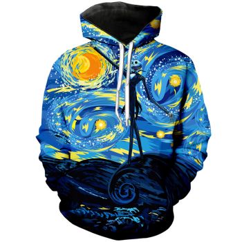 Vintage  Blue Skull Pattern Halloween Hoodie