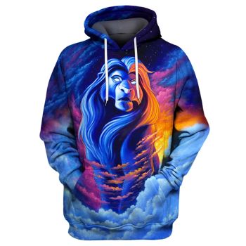 Loose Blue Lion Pattern Animals Hoodie