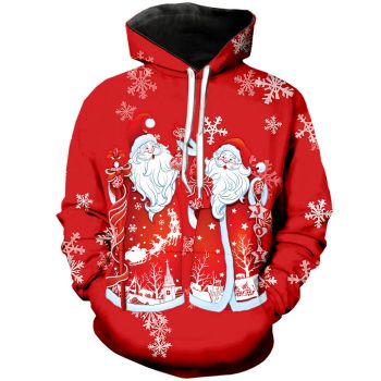  Pretty And Vintage  Red Santa Claus Pattern Santa Claus Hoodie