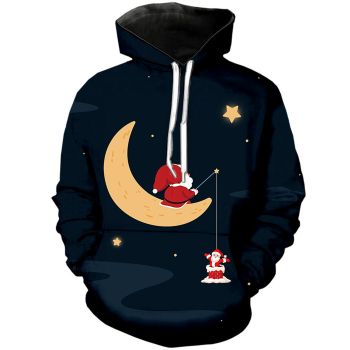  Street Style Blue Santa Claus Pattern Santa Claus Hoodie
