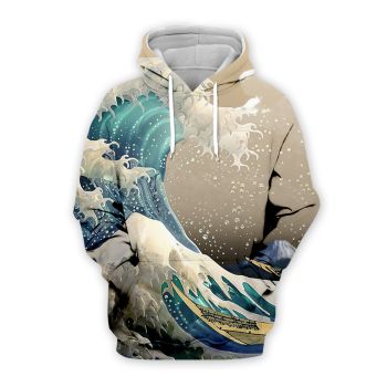 Fashion And Gorgeous Blue Brown Wave Pattern Wave Hoodie