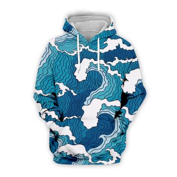 Temperament Blue Wave Pattern Wave Hoodie