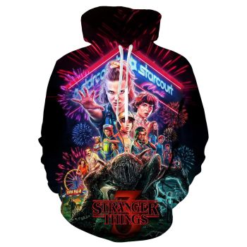 Printed Stranger Things series hooded sweatshirt